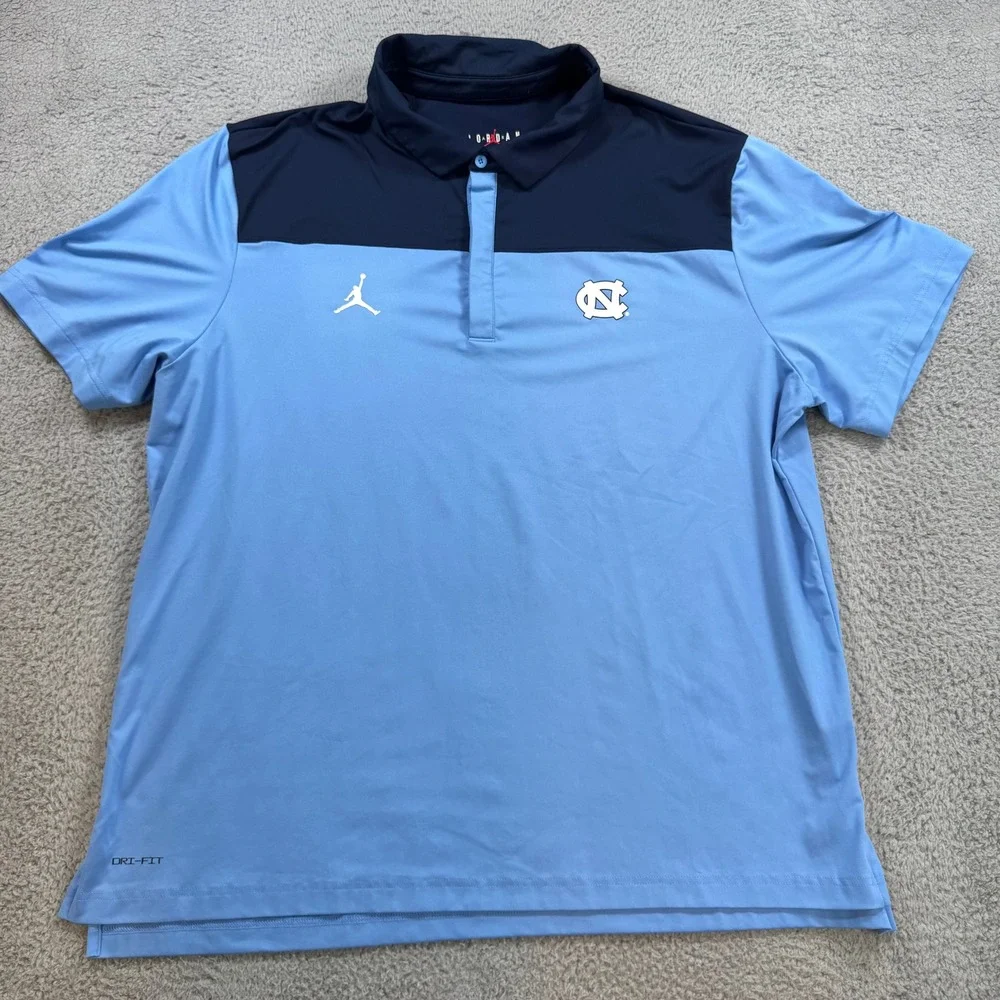 Jordan UNC Tar Heels Dri-FIT Polo Shirt Mens XXL Blue Navy Colorblock 10594